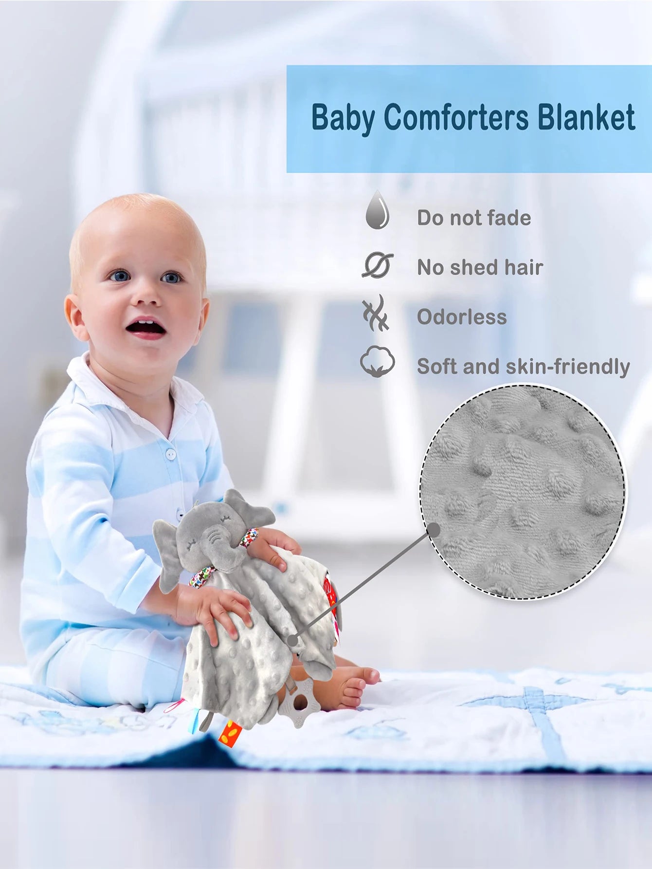 Elephant Baby Comforter Blanket Rattle Toy