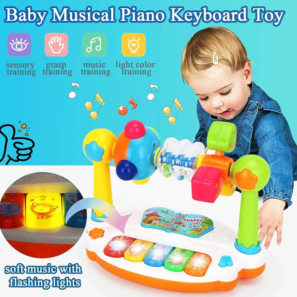 Baby Rotating Piano Keyboard Toy with Music & Light