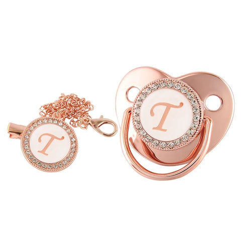 Rose Gold Letter Pacifier Clip with Silicone Soother