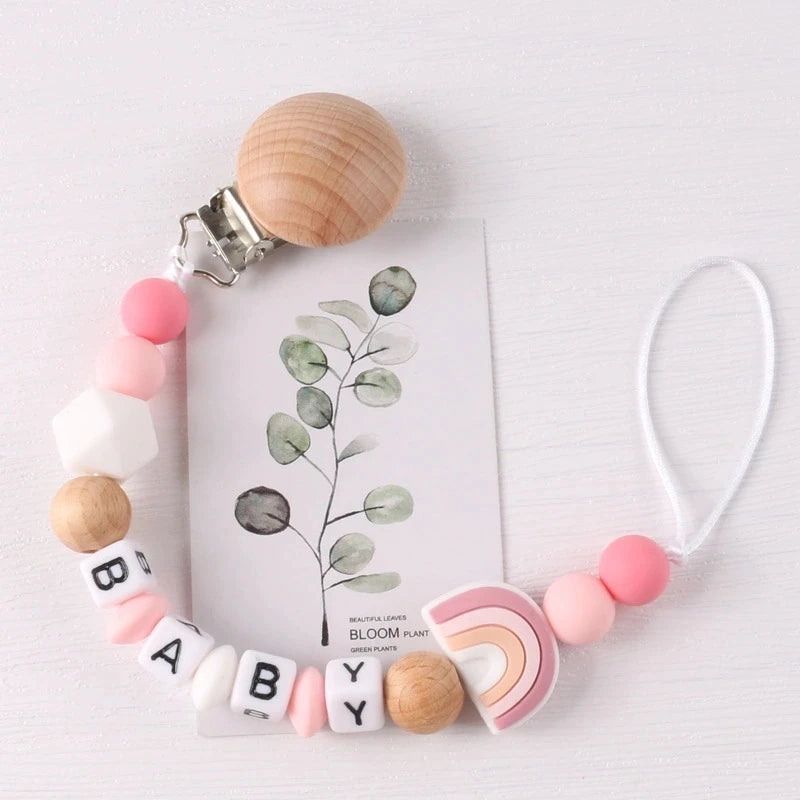 Beech & Silicone Baby Pacifier Chain Clip