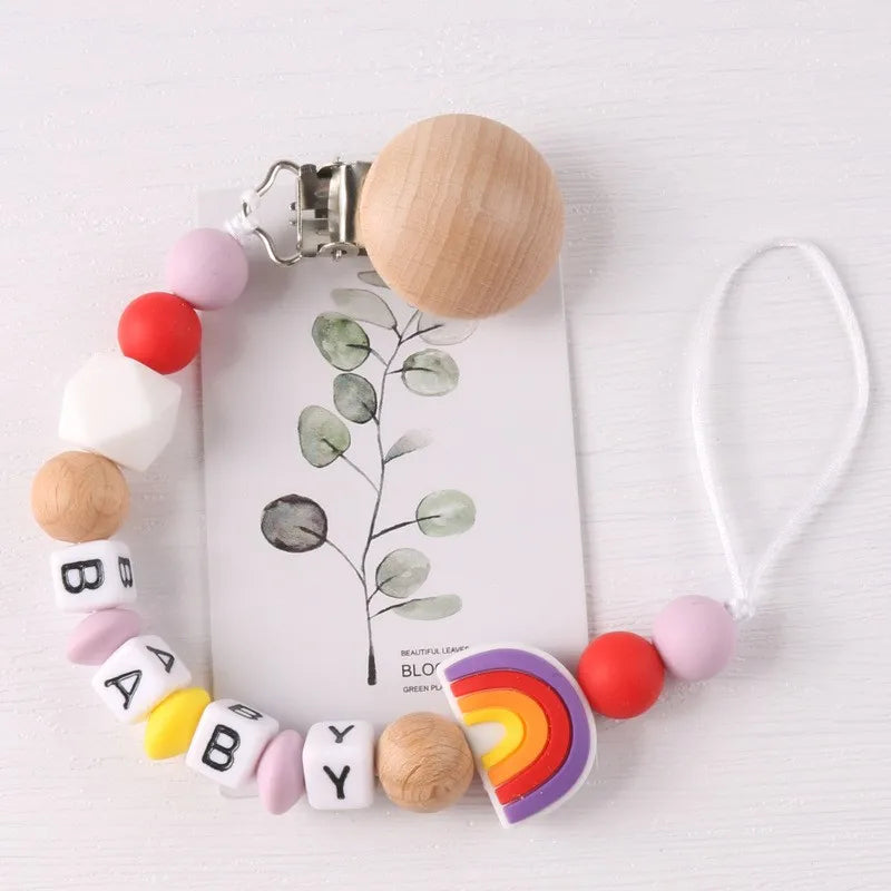 Beech & Silicone Baby Pacifier Chain Clip