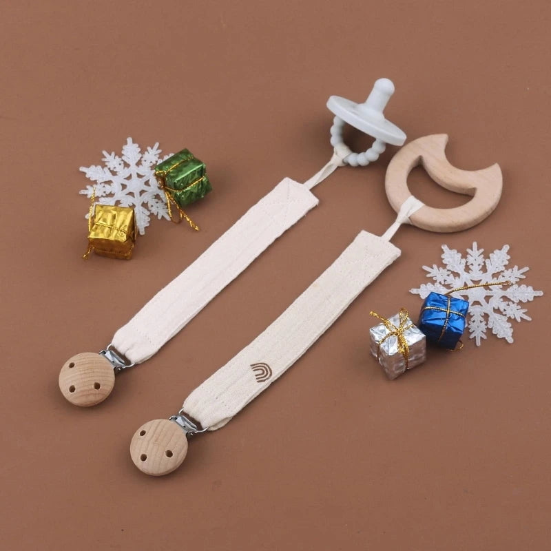 Cotton Baby Pacifier Clip Chain – Beech Wood & Metal