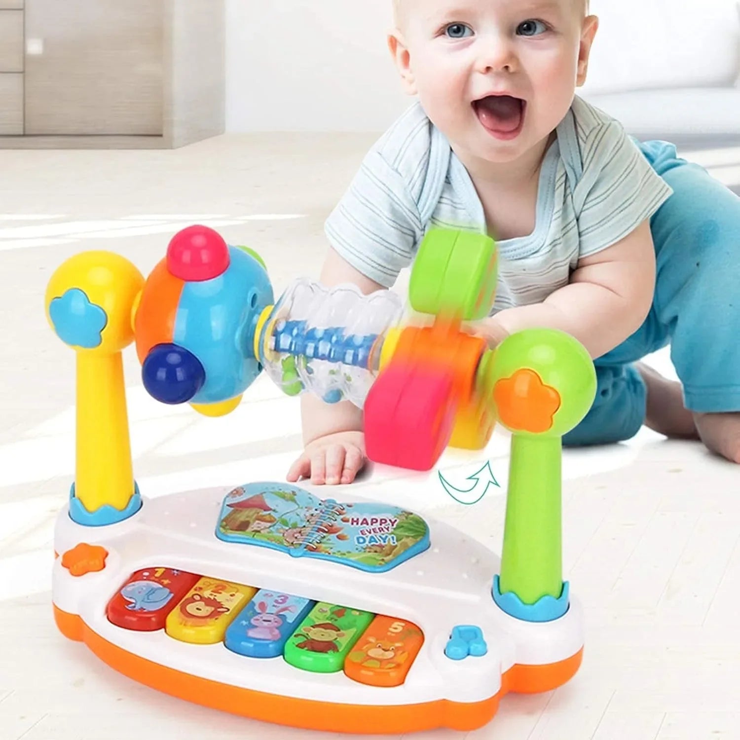 Baby Rotating Piano Keyboard Toy with Music & Light