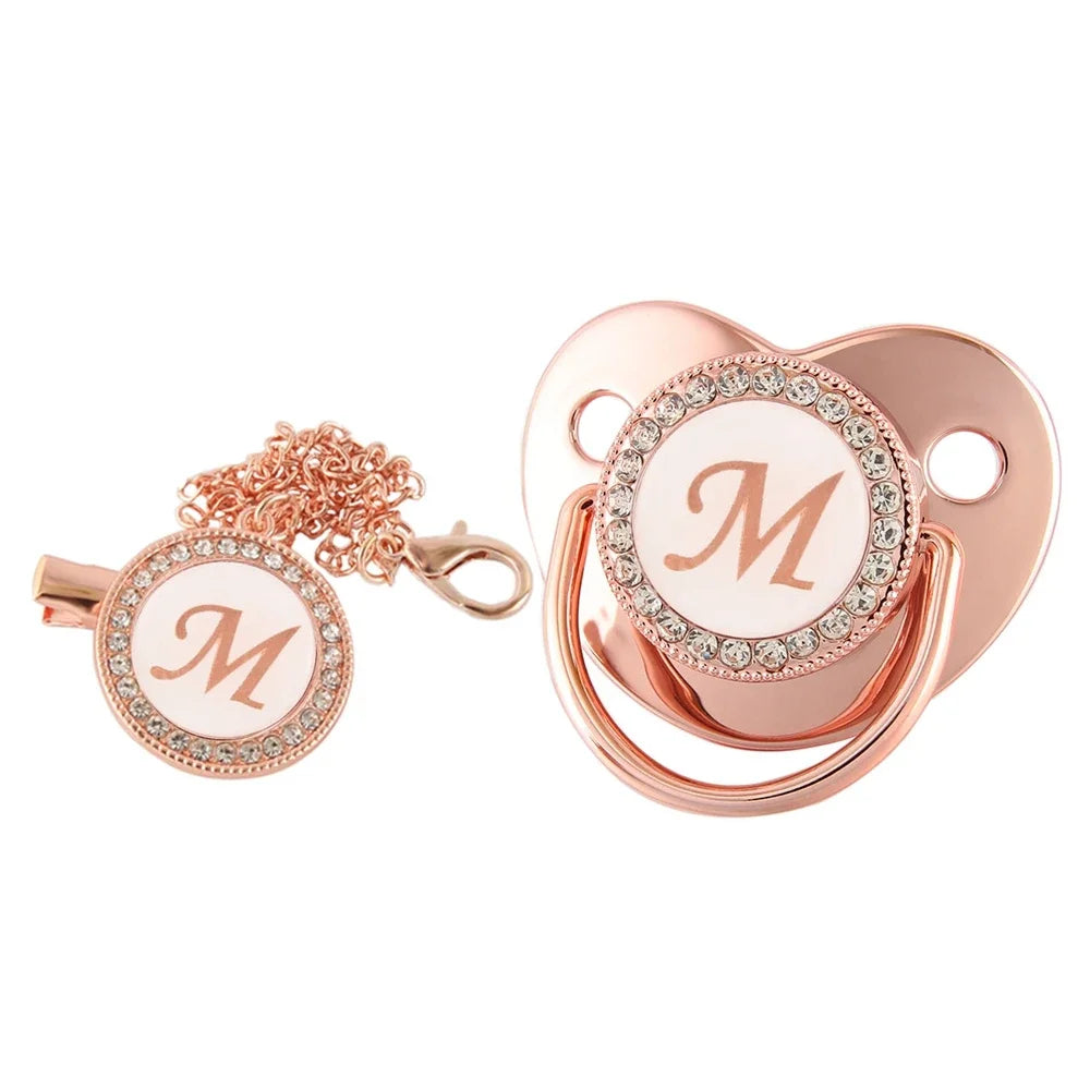 Rose Gold Letter Pacifier Clip with Silicone Soother