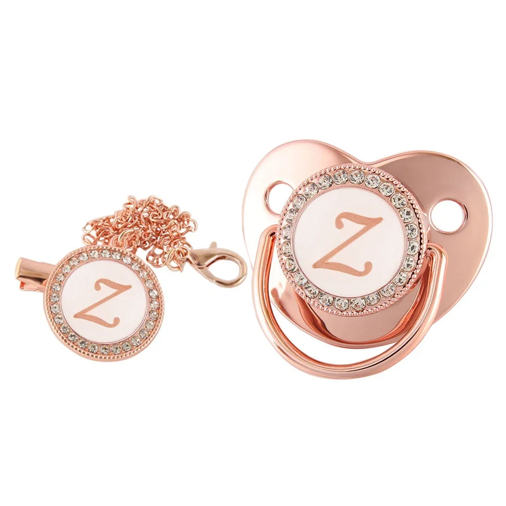 Rose Gold Letter Pacifier Clip with Silicone Soother