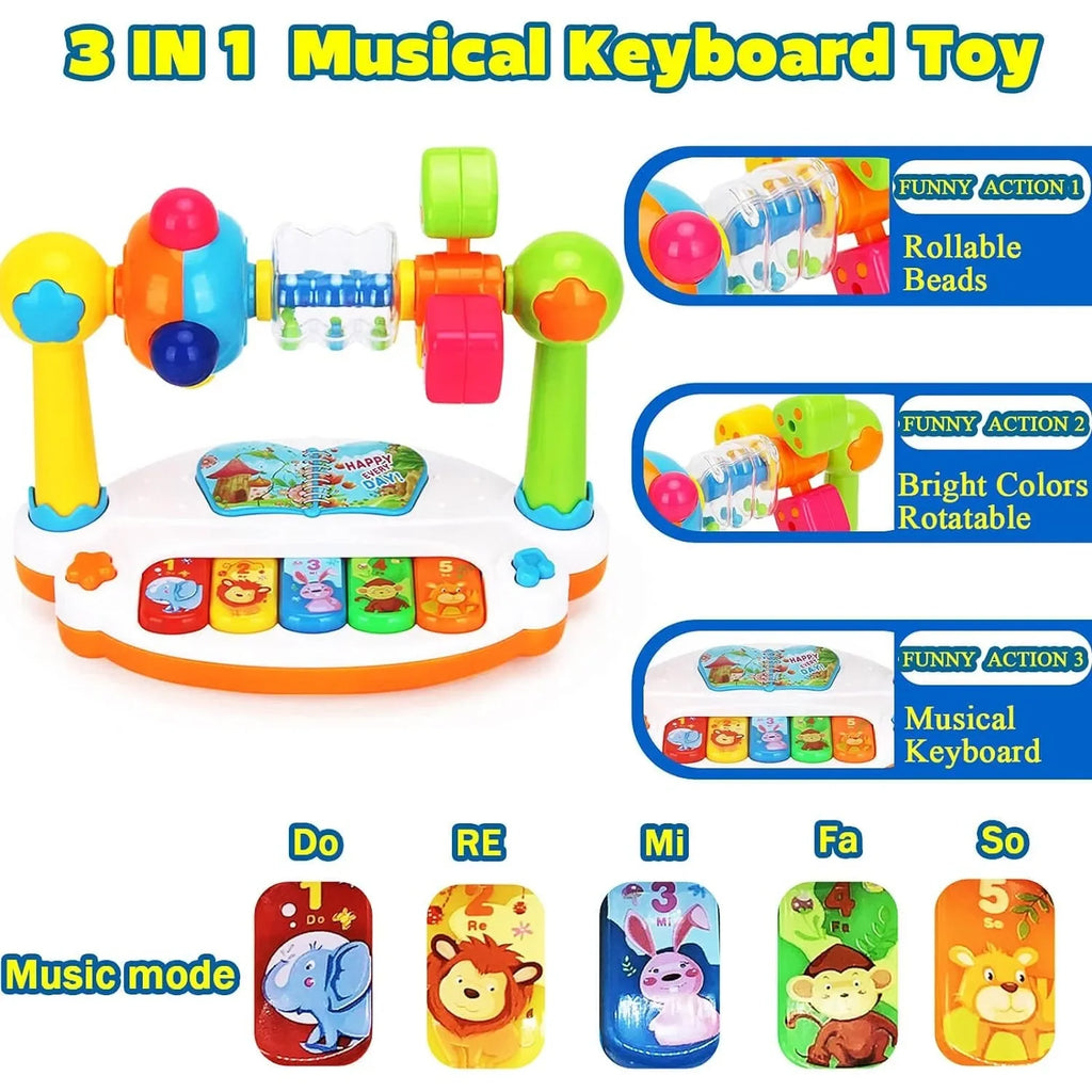 Baby Rotating Piano Keyboard Toy with Music & Light