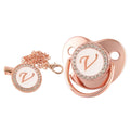 Rose Gold Letter Pacifier Clip with Silicone Soother