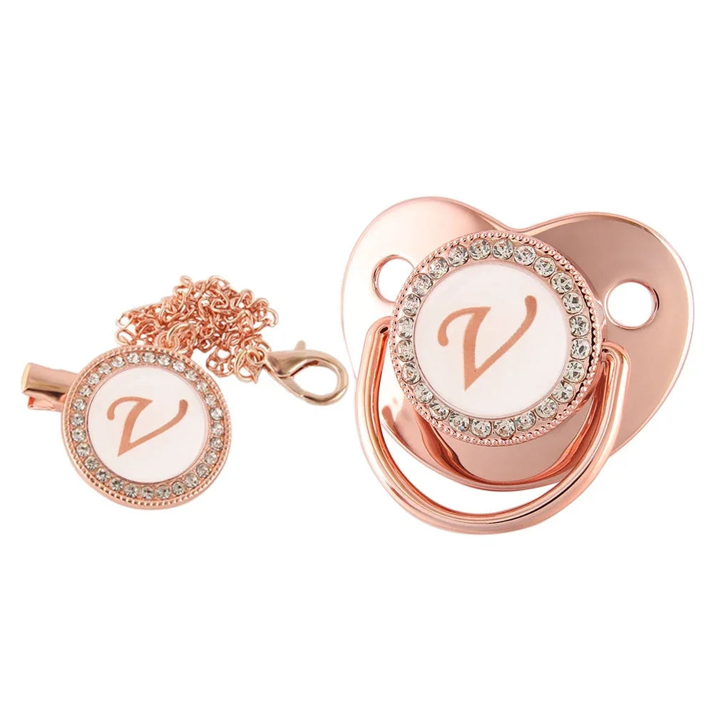 Rose Gold Letter Pacifier Clip with Silicone Soother