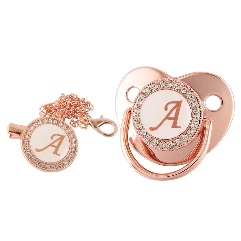Rose Gold Letter Pacifier Clip with Silicone Soother