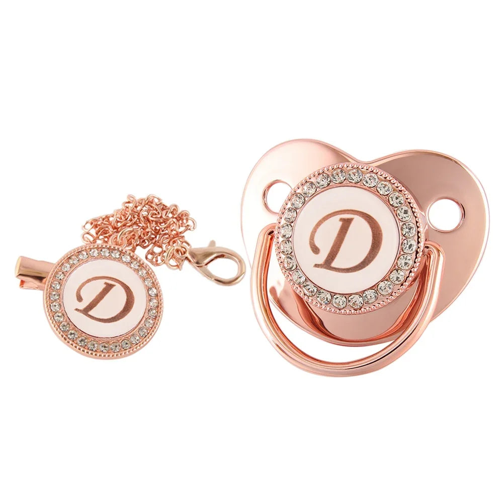 Rose Gold Letter Pacifier Clip with Silicone Soother