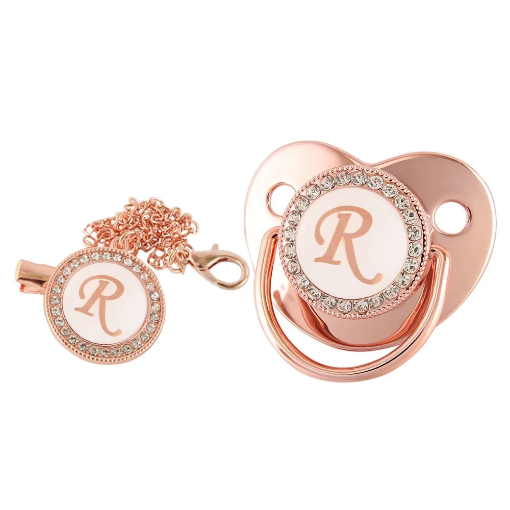 Rose Gold Letter Pacifier Clip with Silicone Soother