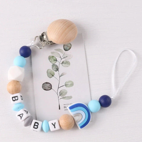 Beech & Silicone Baby Pacifier Chain Clip