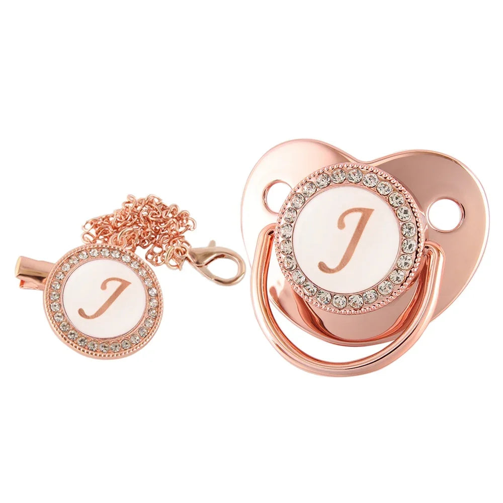 Rose Gold Letter Pacifier Clip with Silicone Soother