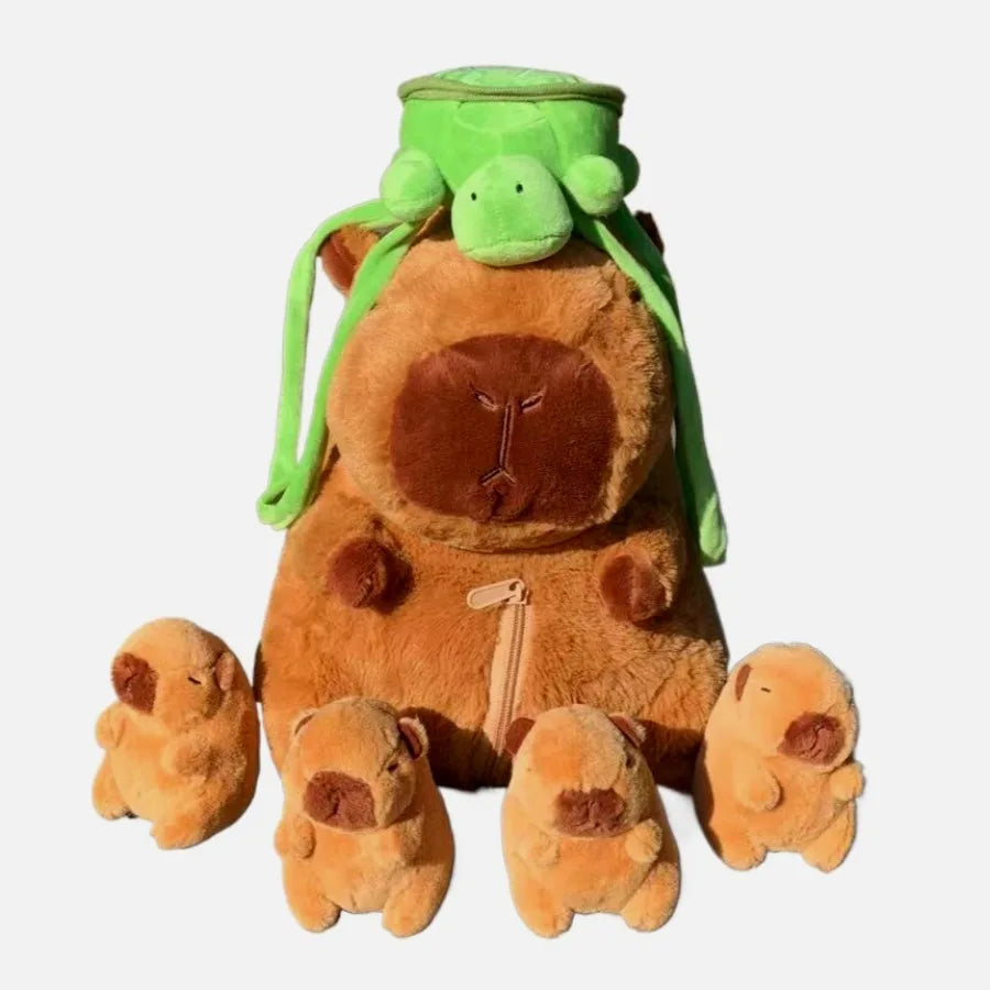 Capybara Plush Toy Set – Mum & 4 Babies with Turtle Bag