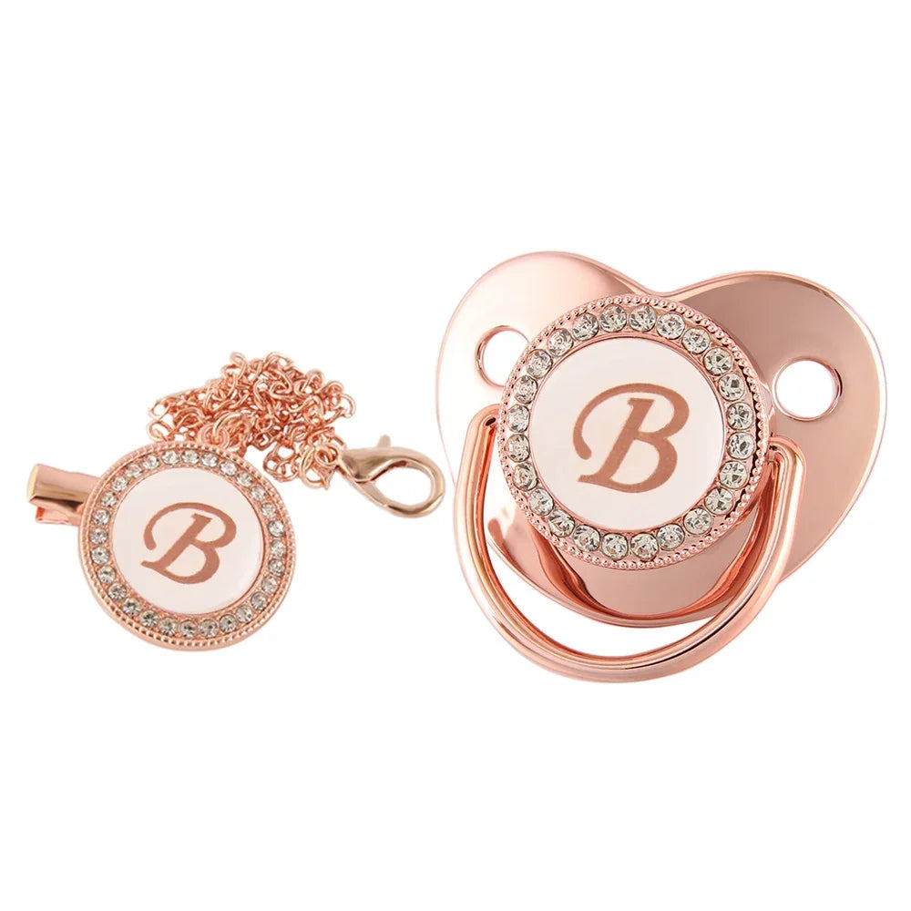 Rose Gold Letter Pacifier Clip with Silicone Soother