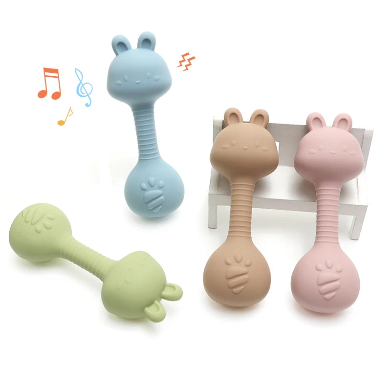 Baby Bunny Silicone Rattle Teether – Dumbbell Shape