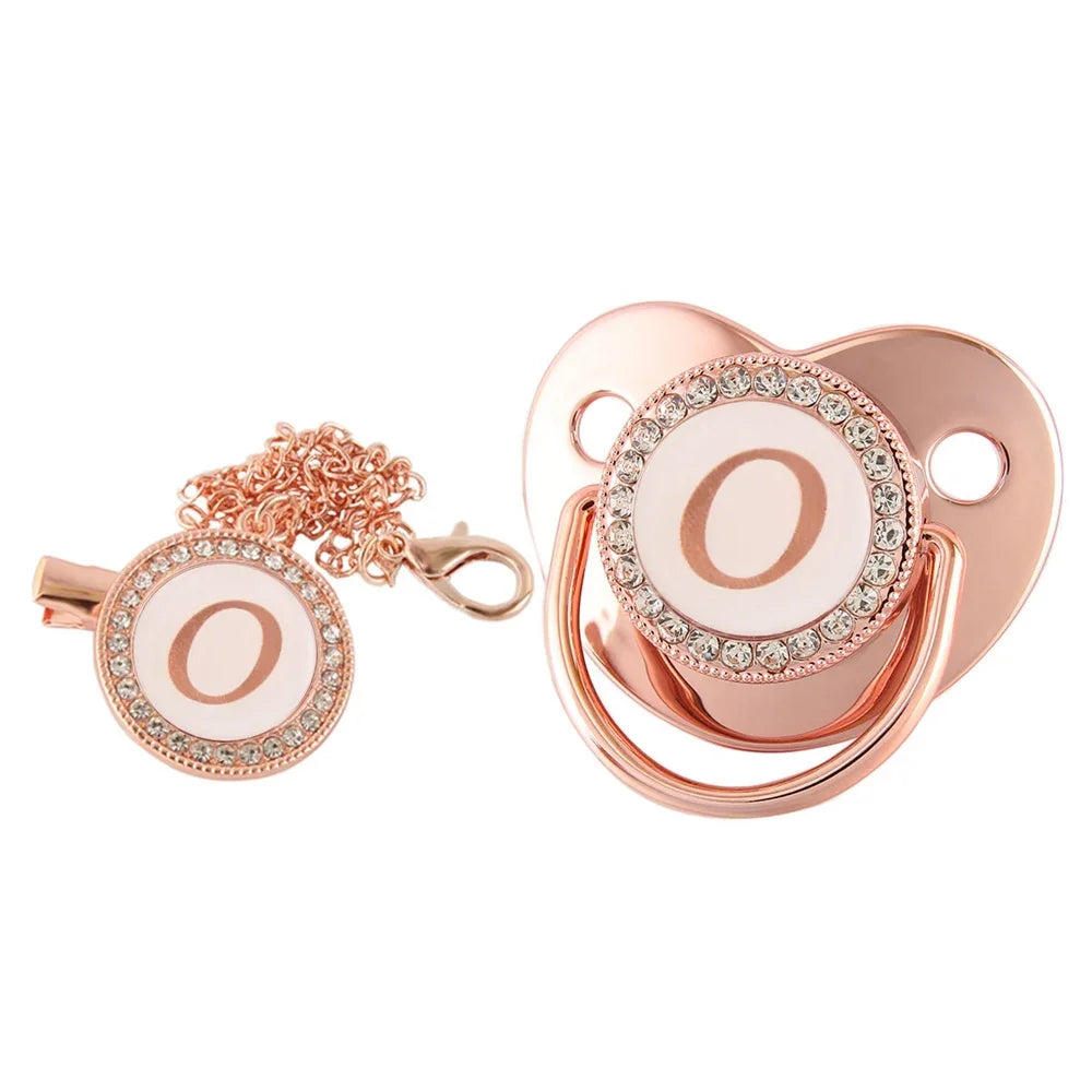 Rose Gold Letter Pacifier Clip with Silicone Soother