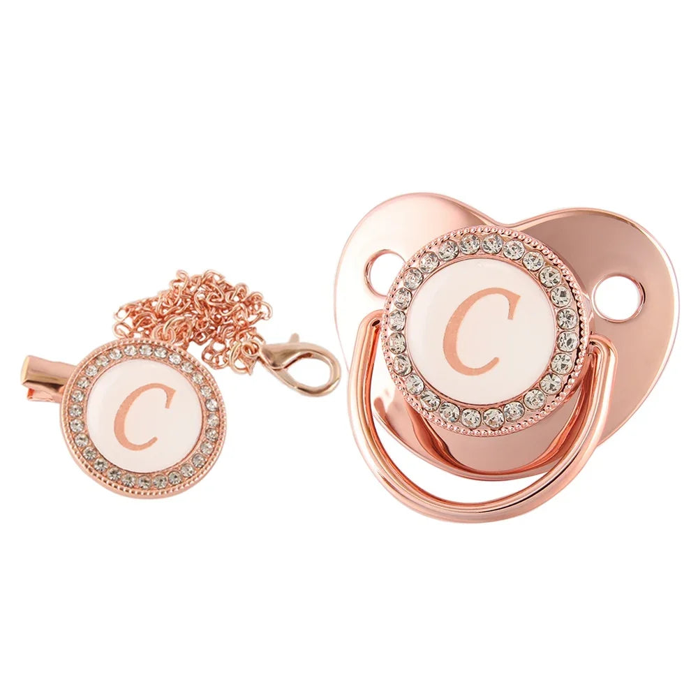 Rose Gold Letter Pacifier Clip with Silicone Soother