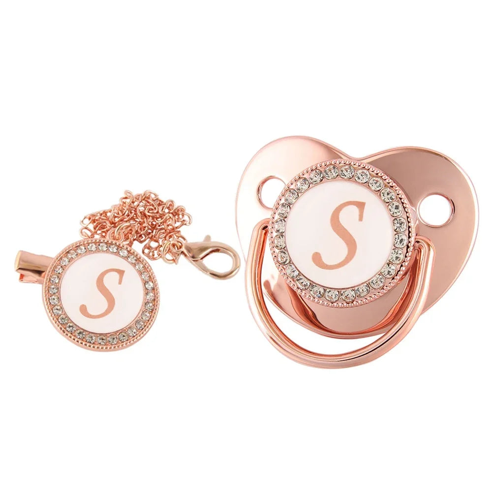 Rose Gold Letter Pacifier Clip with Silicone Soother