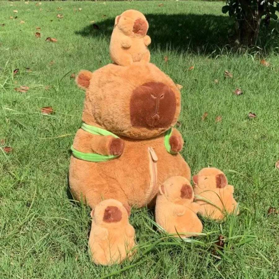 Capybara Plush Toy Set – Mum & 4 Babies with Turtle Bag