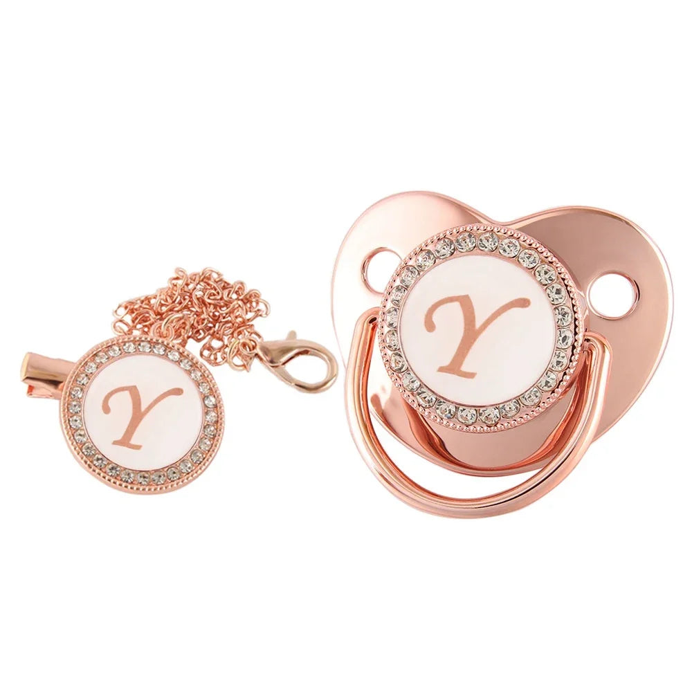 Rose Gold Letter Pacifier Clip with Silicone Soother