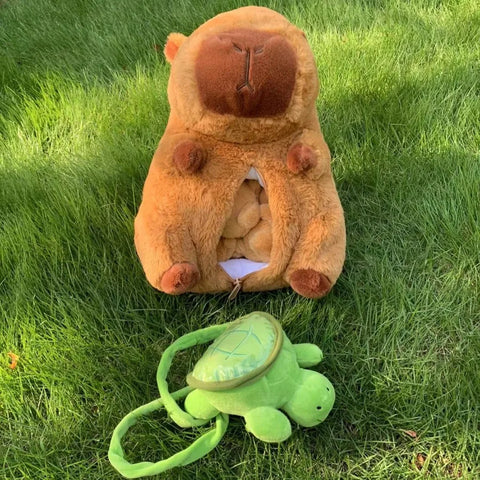 Capybara Plush Toy Set – Mum & 4 Babies with Turtle Bag