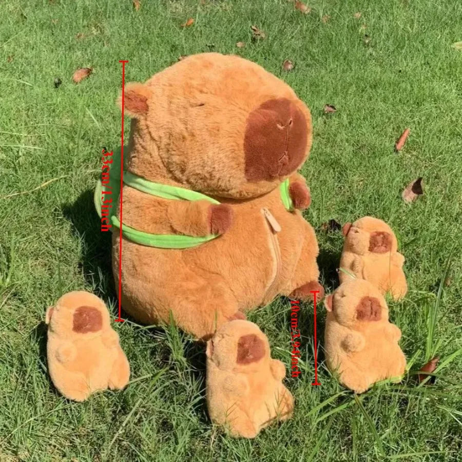 Capybara Plush Toy Set – Mum & 4 Babies with Turtle Bag