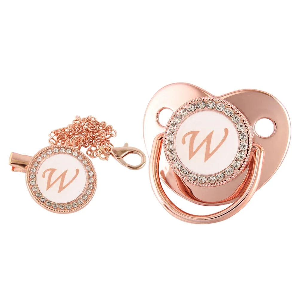 Rose Gold Letter Pacifier Clip with Silicone Soother