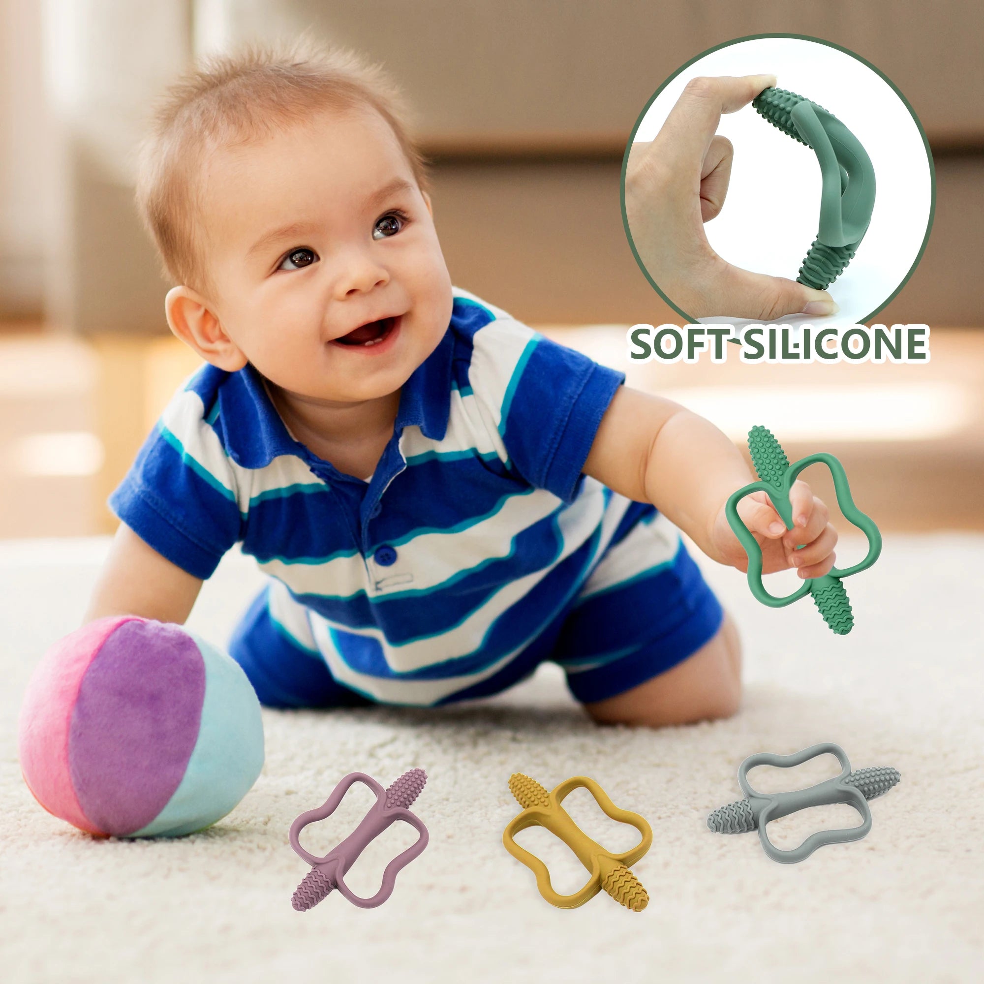 Baby Silicone Teething Toy with Easy-Grip Handle