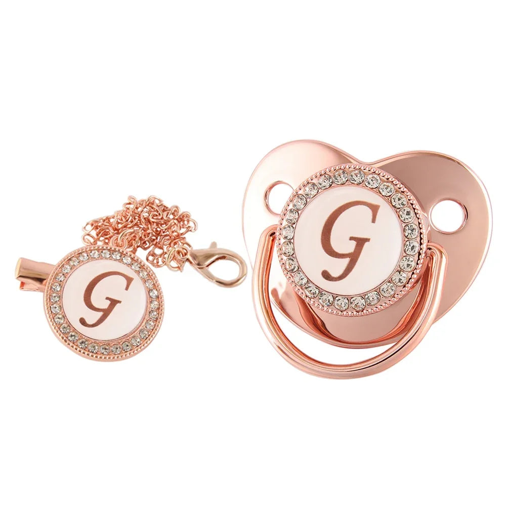 Rose Gold Letter Pacifier Clip with Silicone Soother
