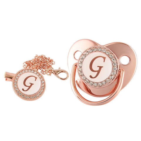 Rose Gold Letter Pacifier Clip with Silicone Soother
