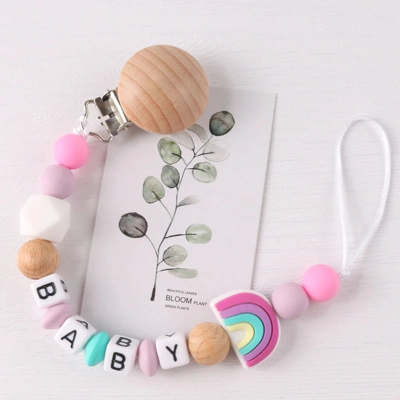 Beech & Silicone Baby Pacifier Chain Clip