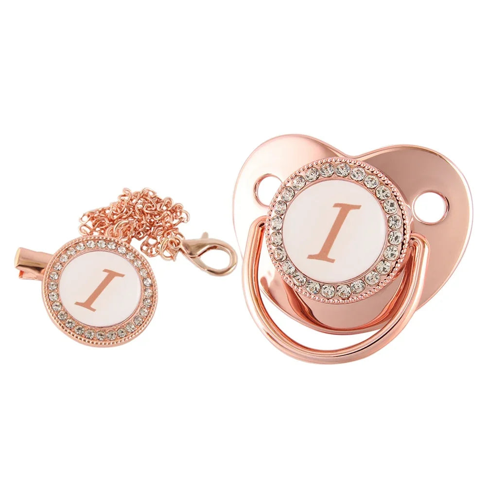 Rose Gold Letter Pacifier Clip with Silicone Soother