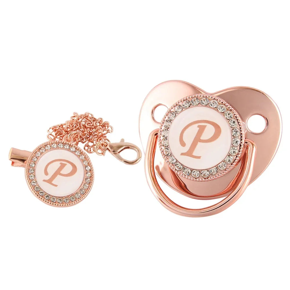 Rose Gold Letter Pacifier Clip with Silicone Soother