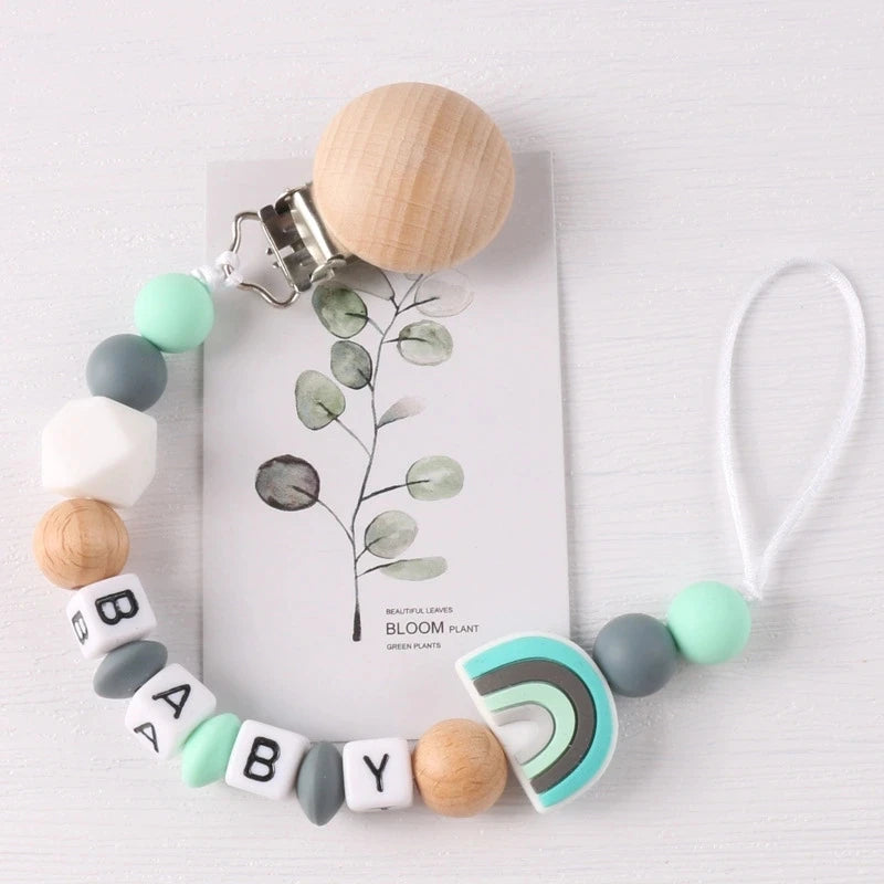 Beech & Silicone Baby Pacifier Chain Clip