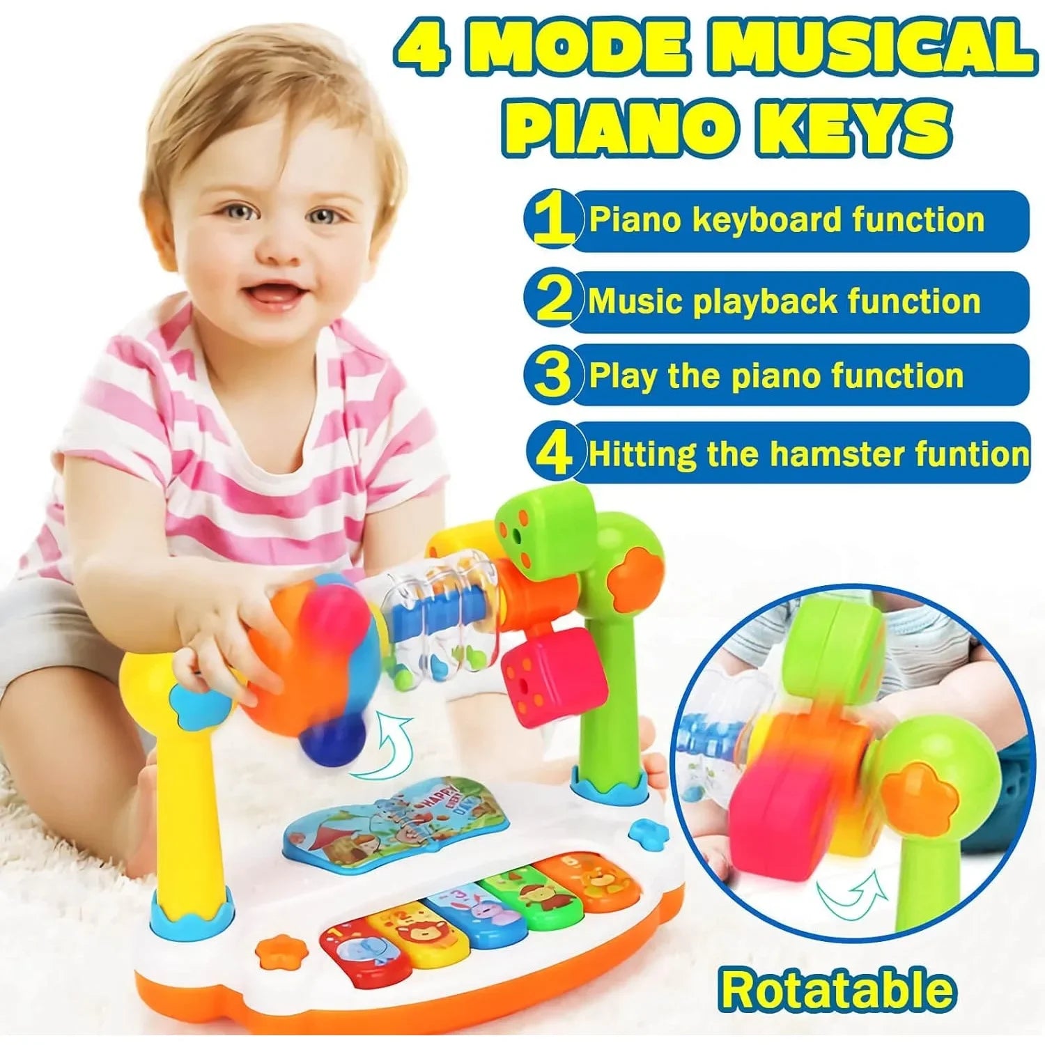 Baby Rotating Piano Keyboard Toy with Music & Light