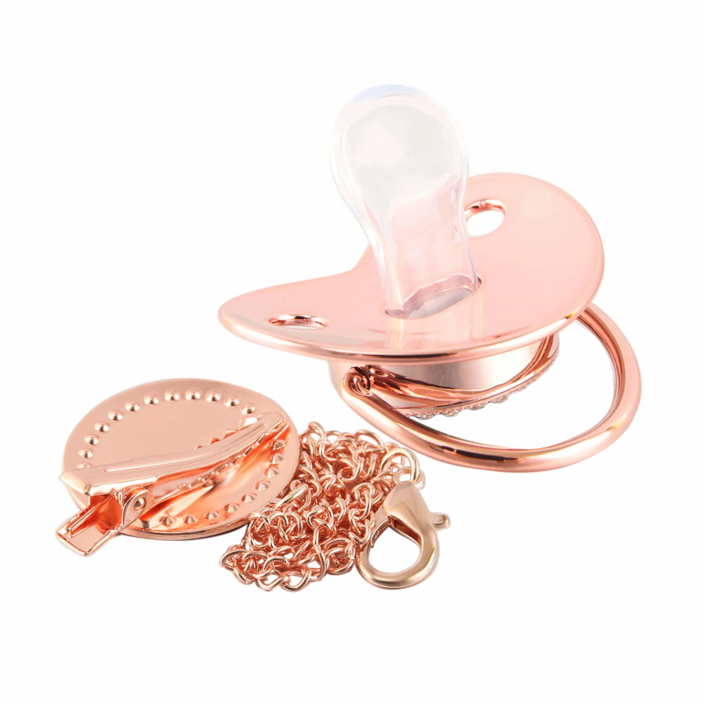 Rose Gold Letter Pacifier Clip with Silicone Soother