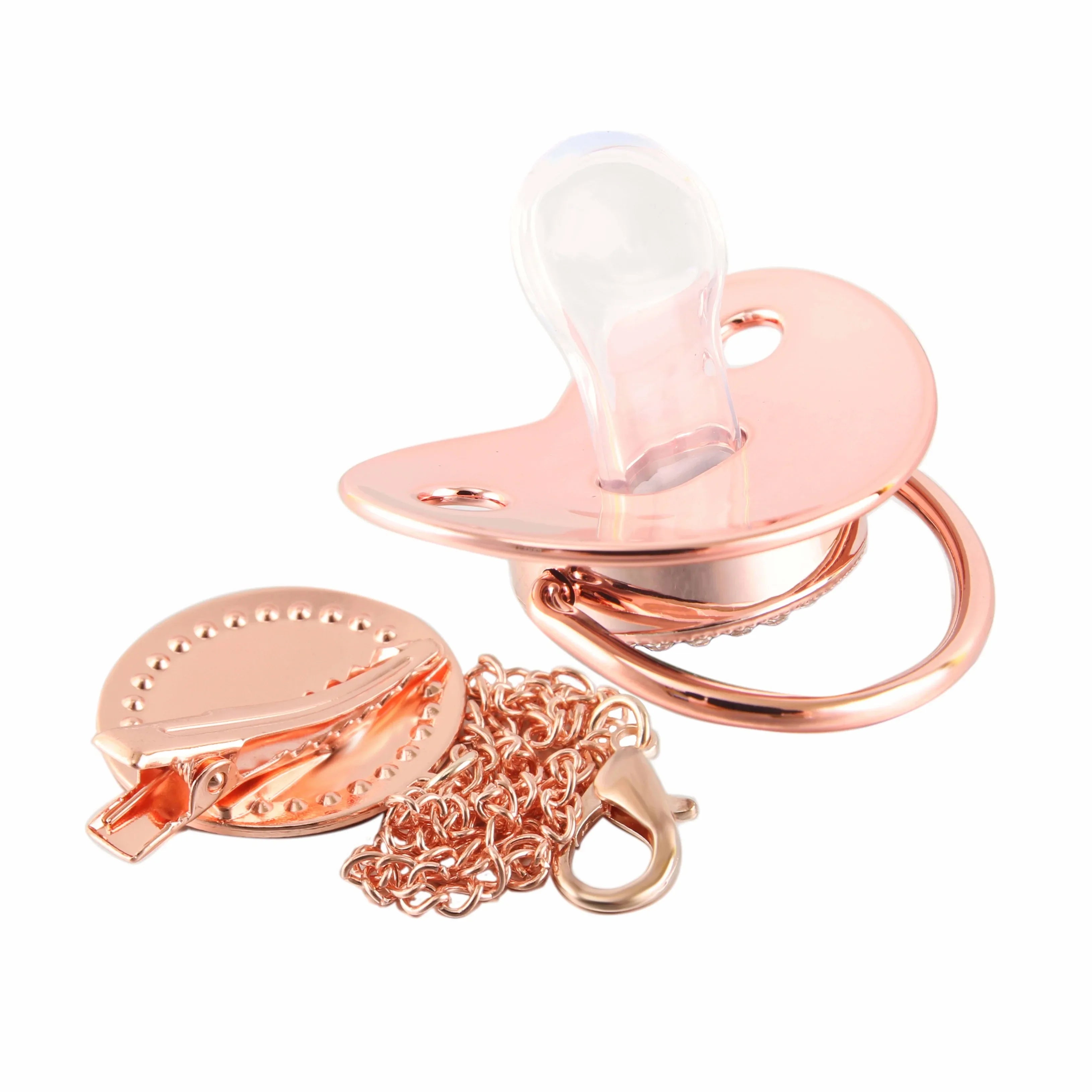Rose Gold Letter Pacifier Clip with Silicone Soother