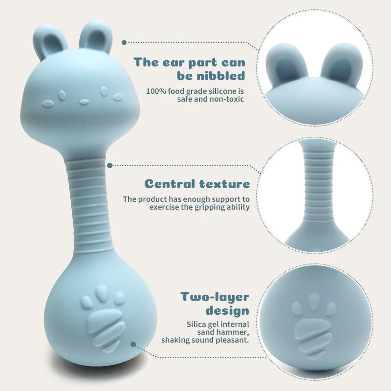 Baby Bunny Silicone Rattle Teether – Dumbbell Shape