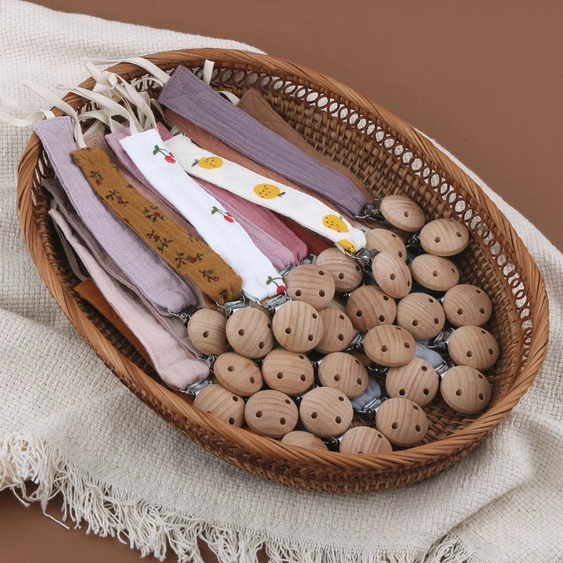 Cotton Baby Pacifier Clip Chain – Beech Wood & Metal