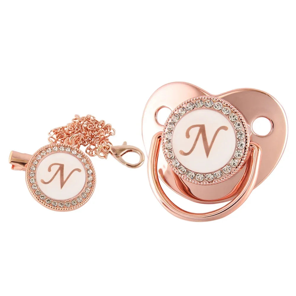 Rose Gold Letter Pacifier Clip with Silicone Soother